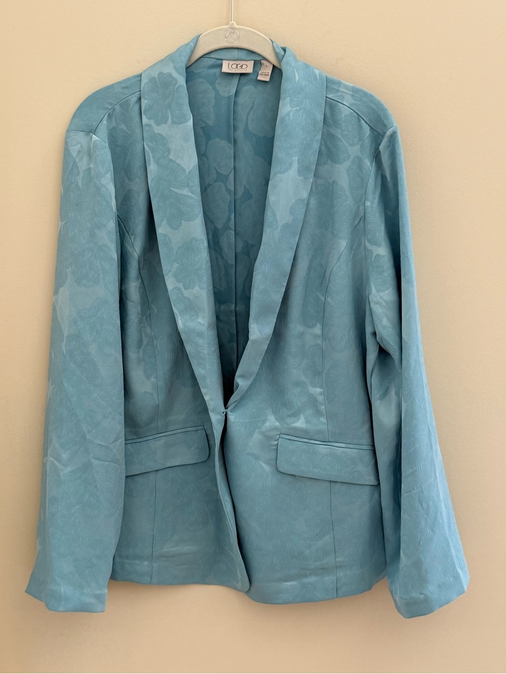 LOGO by Lori Goldstein, Light Blue Floral Jacquard Blazer, Small